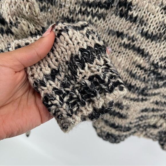 Mango MNG Suit Women’s Black Creme Metallic Marled Open Knit Pullover Sweater M - Picture 6 of 11